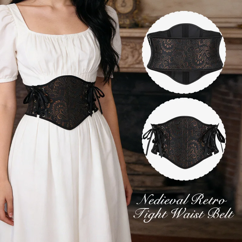

Retro Palace Jacquard Side Zipper Body Shaping Tight Waist Fishbone Side Lace Outer Wear Women Palace Waistband Tight Corset