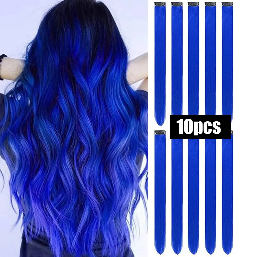 10 PCS Colored Hair Extensions Straight Hairpiece Multi-colors Party Highlights Clip in Synthetic for Women Girls Cosplay Gift