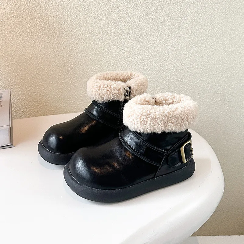 

Children's Thermal Boots 2025 Winter Outdoor Girls Furry Ankle Boots Thick Bottom Kids Causal Cotton Boots Round-toe Versatile