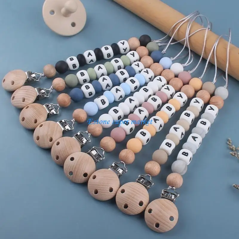 090B Baby Pacifier Clip Silicone Beech Beads Soother Teething Toy Pacifiers Chain