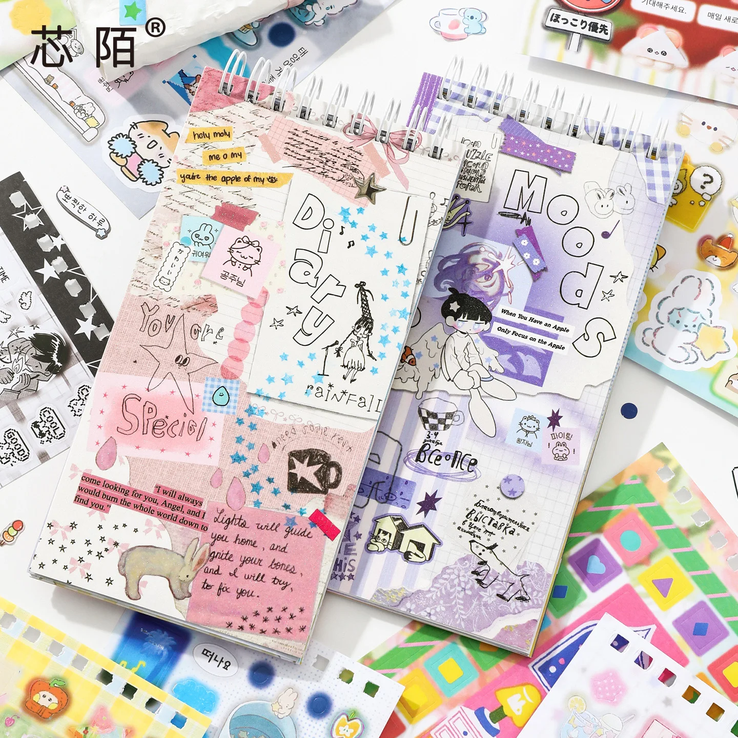 

20pcs cute cartoon Korean-style decorative material stickers on coated paper