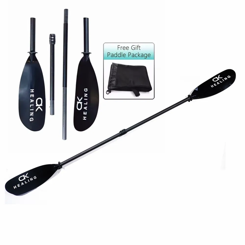 Vorrätige 4-teilige schwarze Carbon 3K Matt PVC Kajak-Paddel 2150~2400mm mit doppelten ABS-Blättern und abnehmbarem Schaft für Ruderarbeiten