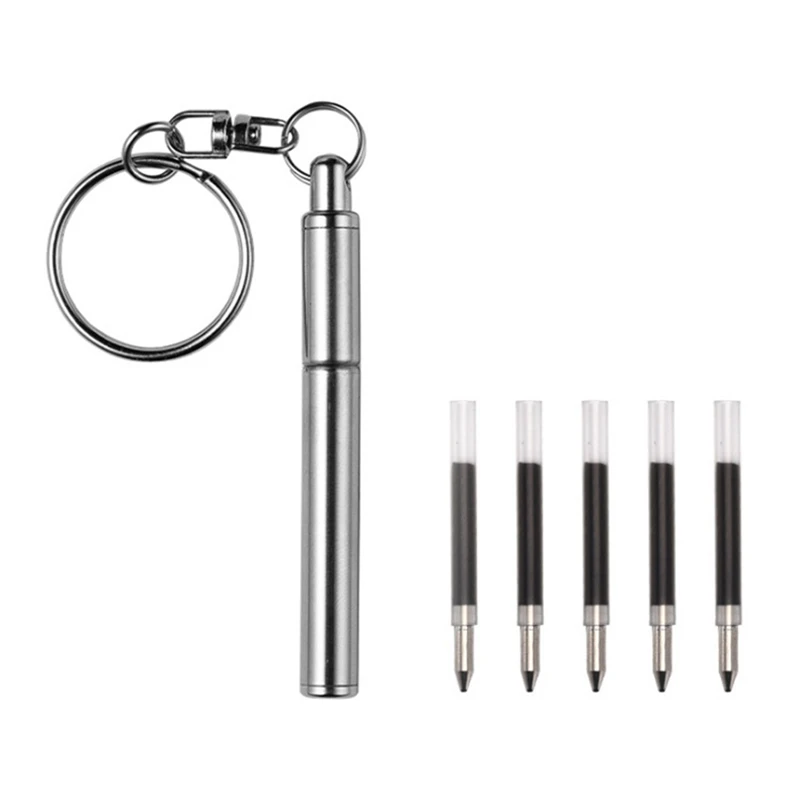 Portable Key Ring Stainless Steel Telescopic Pen Telescoping Ballpoint Pen Keychain Tool For Outdoor Travel