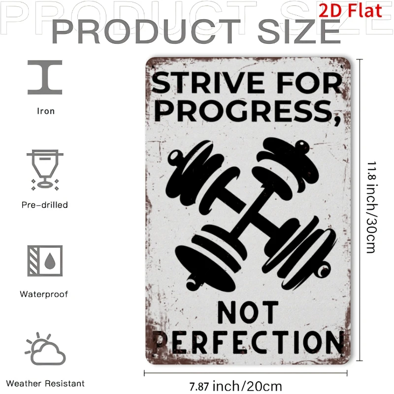 2D Flat-1pc 2D Flat Retro Metal Sign |Pursue Progress,Not Perfection,Ideal for Home,Bar,and Restaurant Wall Decor,Classic Design