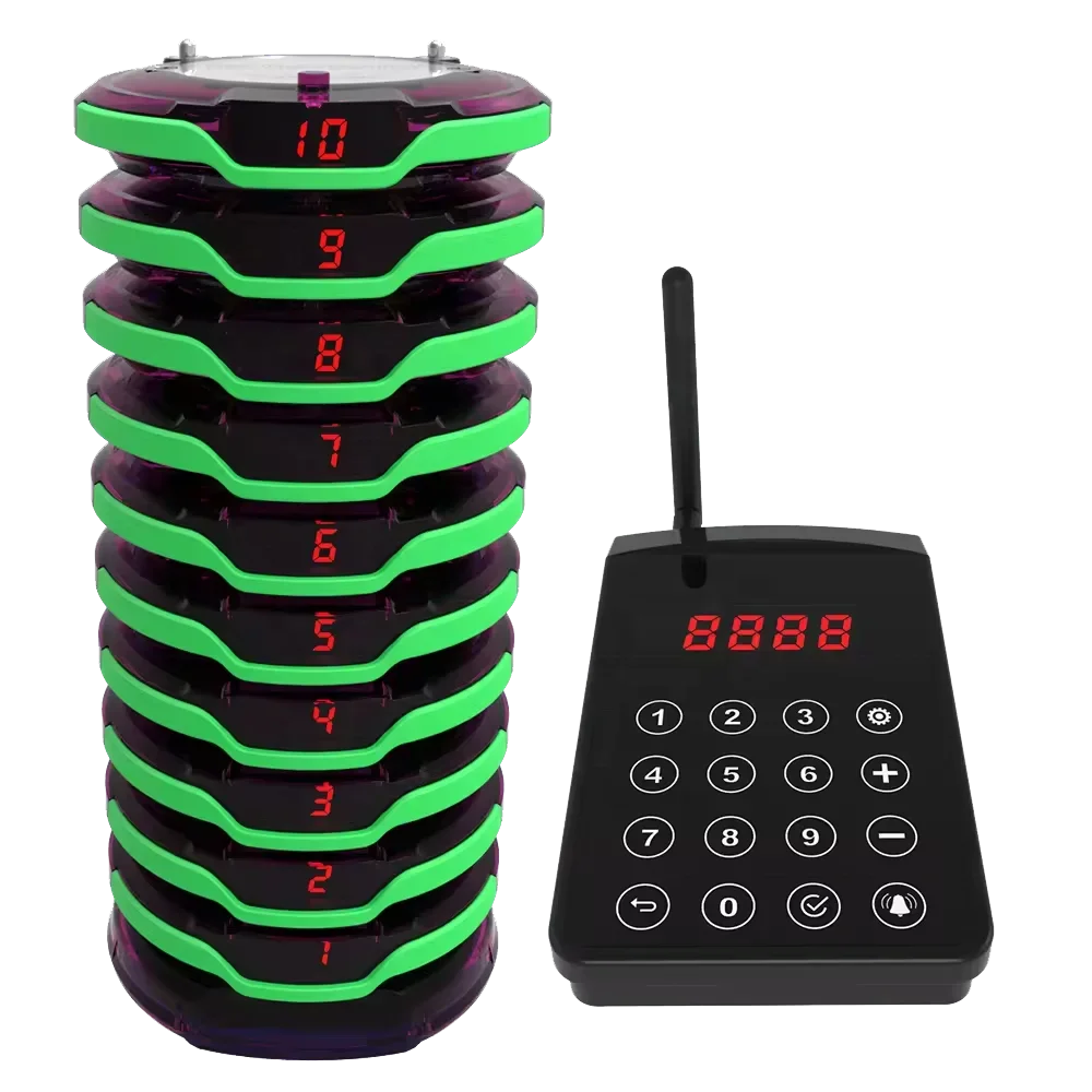 ZXY JT-932 10 Pagers Waterproof Wireless Restaurant Table Call Vibrate Beeper Guest Queue Coaster Paging System for Customers