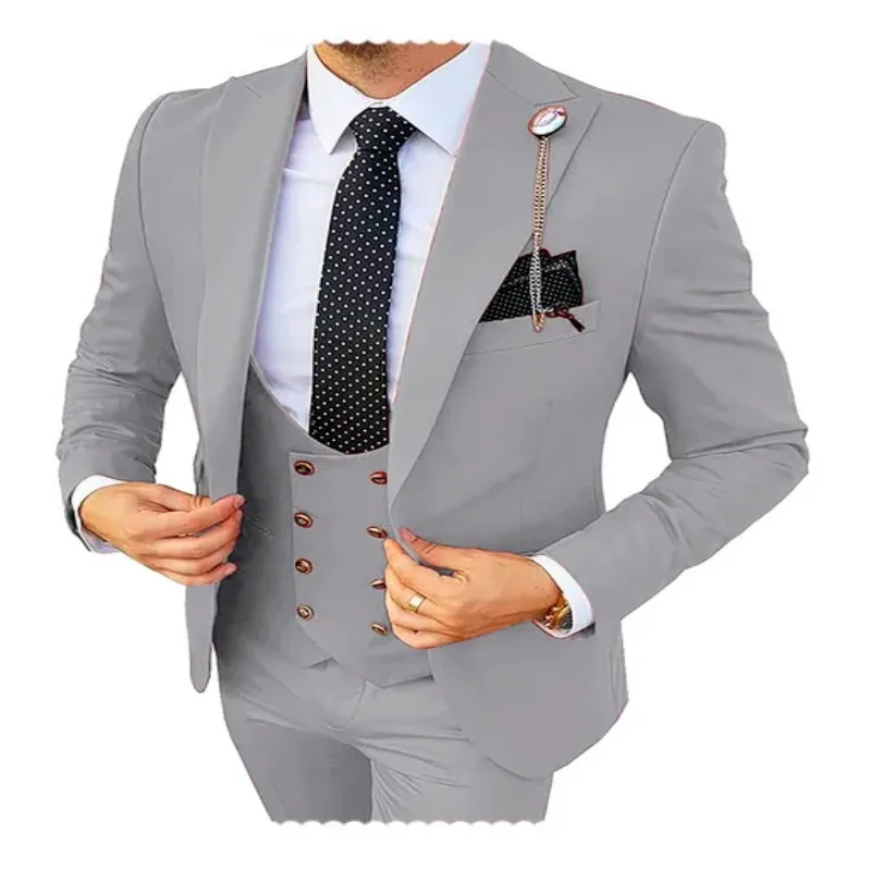 Formal Men 3 Piece Wedding Suit Groom Tuxedo Slim Fit Business Suits Champagne Wedding Suit Costume Homme (Blazer+Pants+Vest)