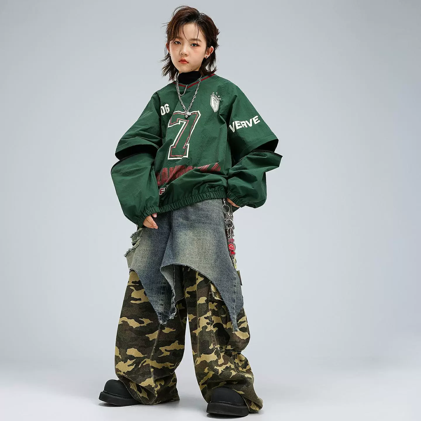 

Child Boy Girl Streetwear Hip Hop Loose Sport Sweatshirt Denim Pants Jeans Sets Kids Dance Performance Clothes Costume Tracksuit