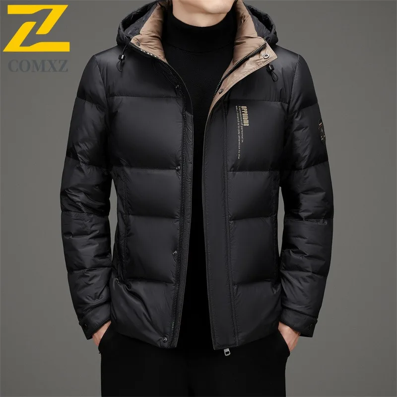 COMXZ Leisure Men Puffer Jacket Solid Color Self-cultivation Snow Warm Parka Hooded Hiking Travel Lightweight Autumn Winter Coat