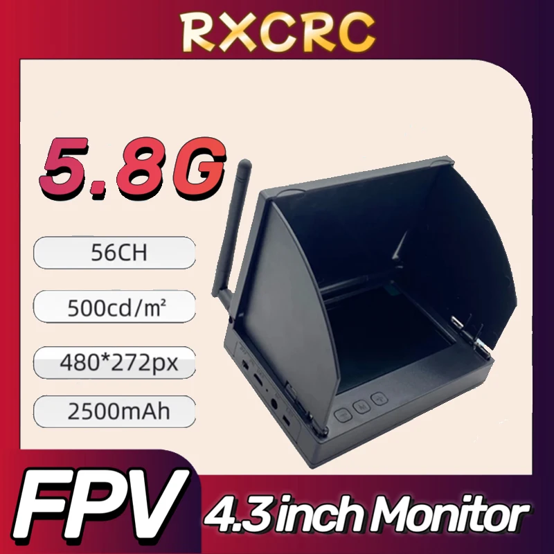 RXC 5.8G 600mW Transmissor VTX de potência 1500TVL 2.1mm Câmera, FPV 4.3 polegadas 56CH Monitor de recepção. Para RC Multicopter FPV Drone Parte.