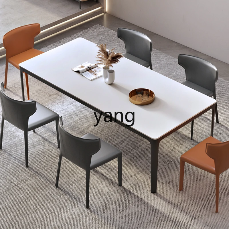 

LTT minimalist light luxury dining table rock slab aluminum alloy frame modern simple dining table and chair combination