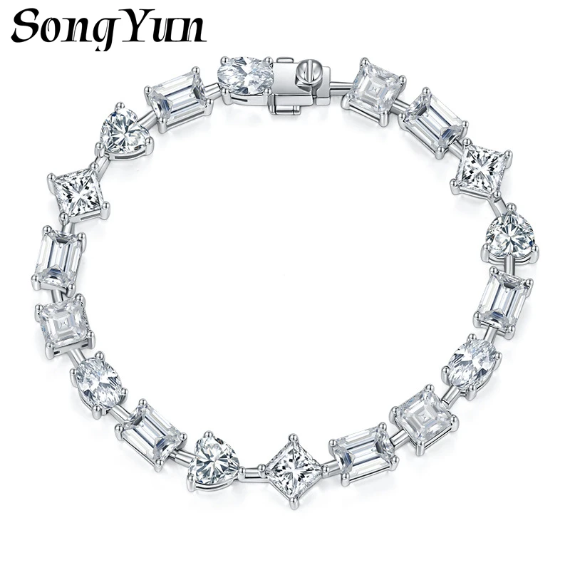 SONGYUN Designer Jewelry 1ct Fancy Shape Moissanite Bracelet Princess Heart Emerald Oval Cut 925 Sterling Silver
