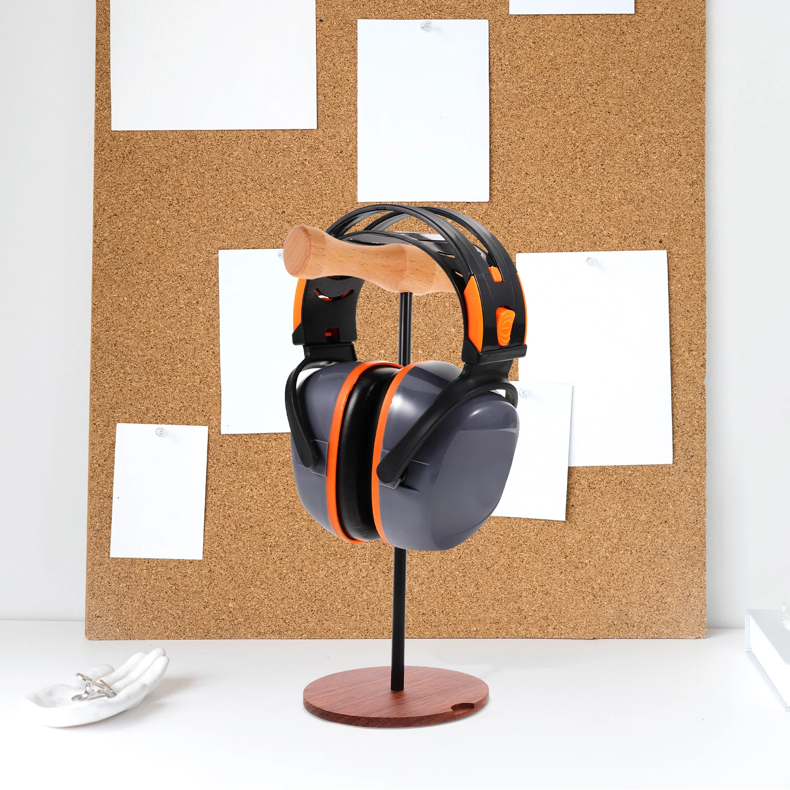 Solid Wood Headphone St Holder Black Metal Rod Desk Storage Rack for Gaming Wireless Earphone Display ganzier