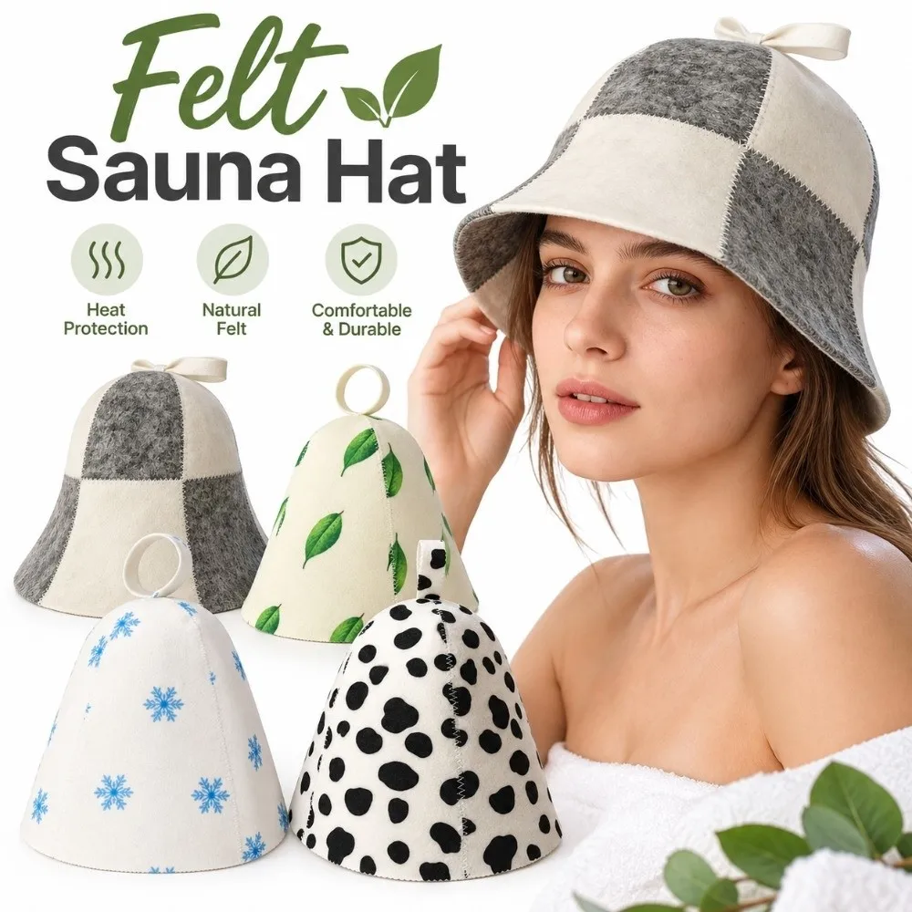 Gifts Leaf Pattern Sauna Hat Snowflake Thickened Felt Sauna Cap Absorbent Protective Polka Dot Sauna Cap Bathroom Accessories