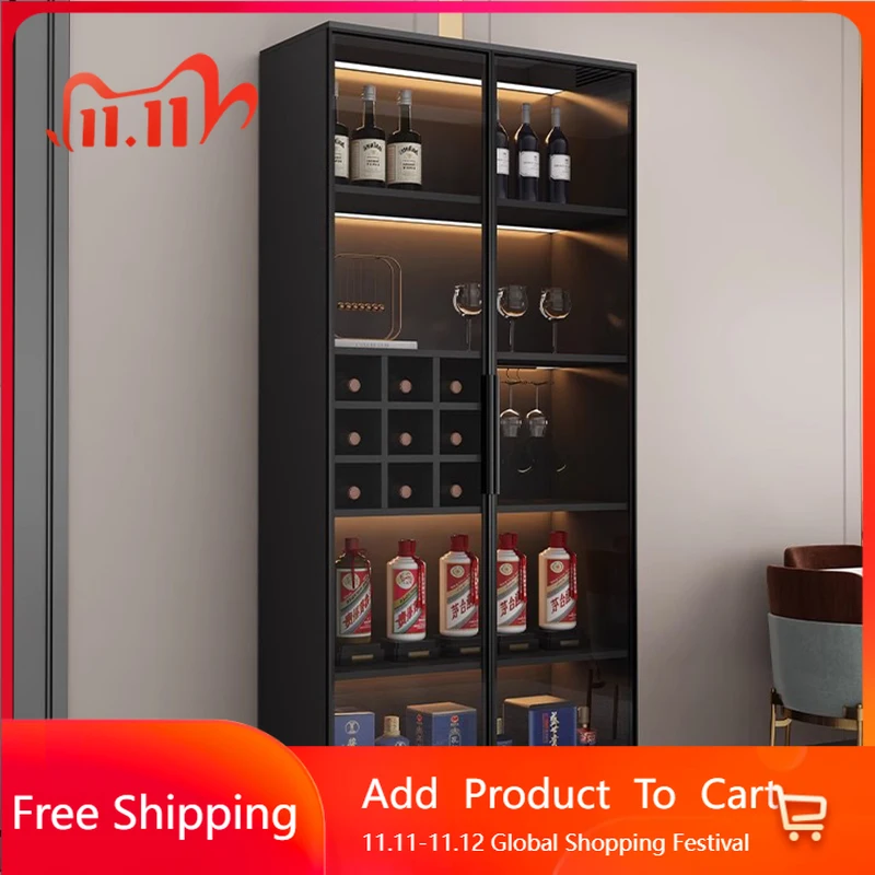 

Wood Transparent Bar Cabinet Shelves Mobile Storage Restaurant Wine Cabinet Glass Nordic Decoration Repisa Furniture For Room