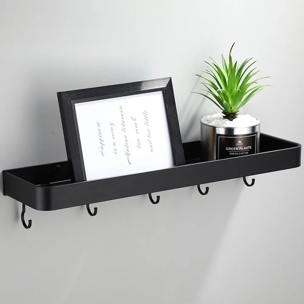 

Bathroom Storage Shelf Shampoo Towel Rack Black Aluminum Corner Shelves Wall Mounted Kitchen Storage Rack