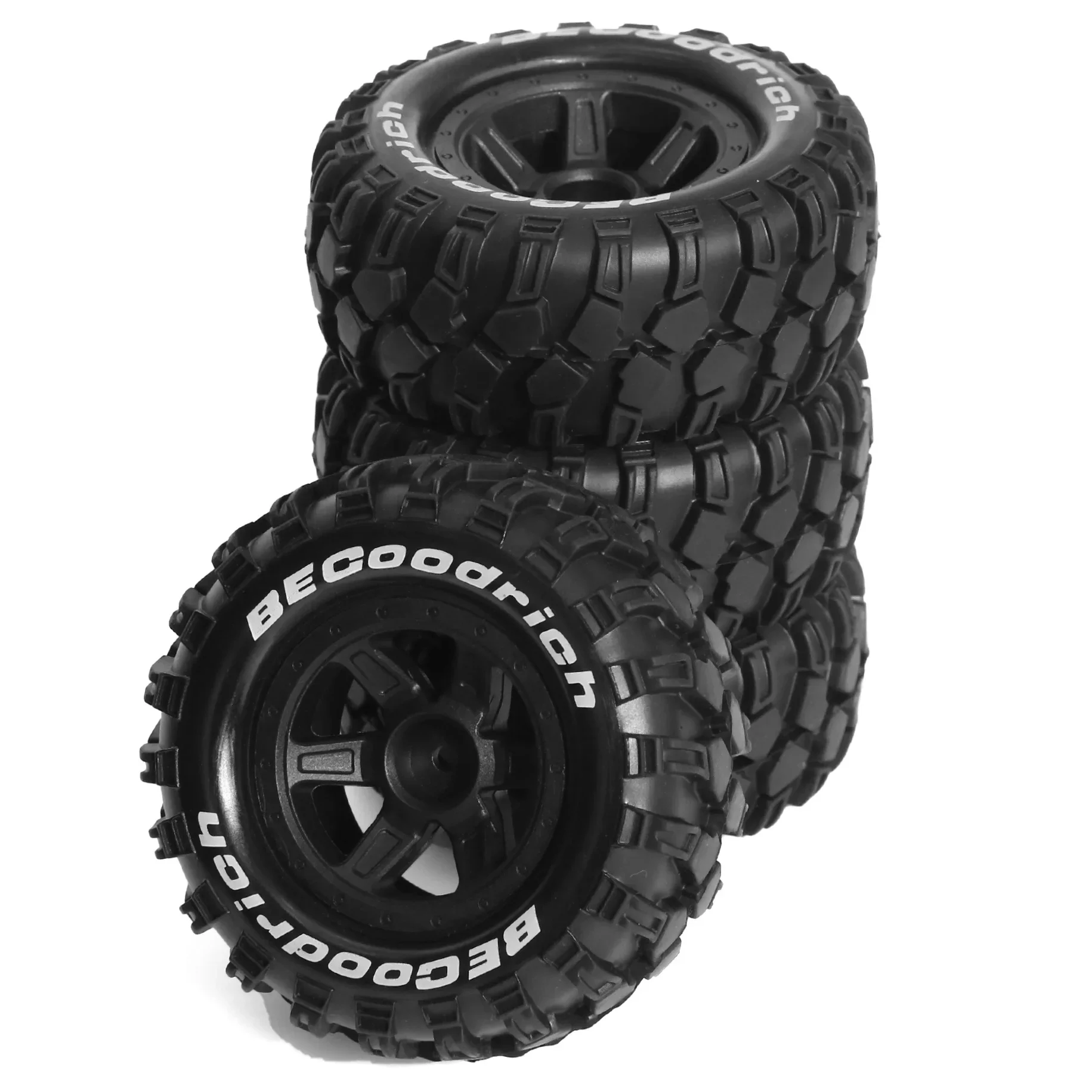 1/10 스케일 모델용 4개 90mm 플라스틱 및 고무 RC 자동차 바퀴, Axial SCX10, Traxxas 등과 호환 가능.