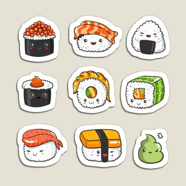 Kawaii Sushi Sticker Pack  Magnet Funny Children Refrigerator Cute Stickers Magnetic Home Kids Decor for Fridge Organizer Holder