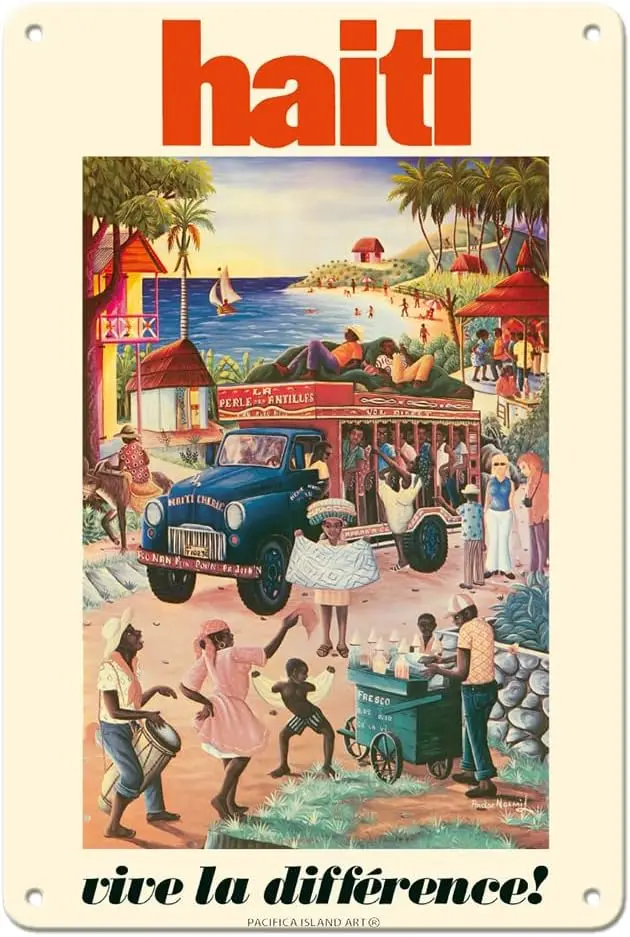 1p,Pacifica Island Art Haiti - Live the Difference! (Vive La Différence!) - Vintage Travel Poster by Andre Normil c.1970-ch Vint