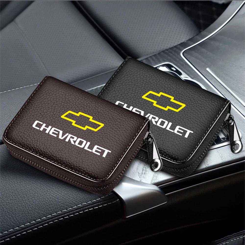 Multi-functional Car Badge Card Holder Bags Women/men Zipper Leather Wallet For Chevrolet Captiva Colorado Cruze Spark Sail Aveo