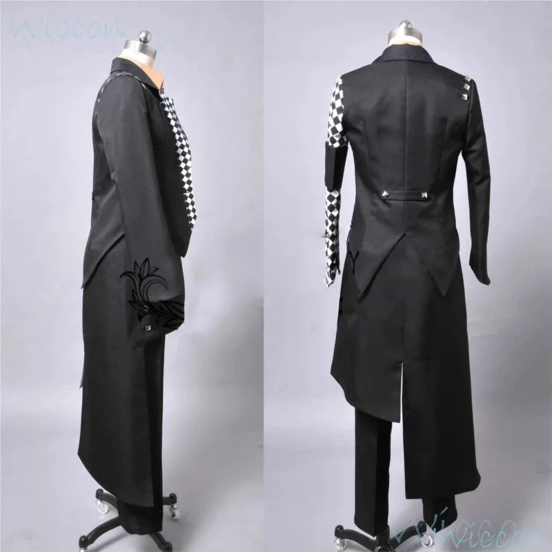 Kostum Cosplay Ukyo Anime AMNESIA Wig Panjang Hijau Mantel Hitam Topi Dasi Seragam Putih Pria Setelan Roleplay Pesta Conmic-con