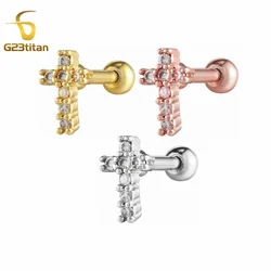 G23titan 2pc Shiny Zircon Gold Silver Color Studs Ear For Women Geometric Cross Earrings Cartilage Tragus Piercing Ear Jewelry