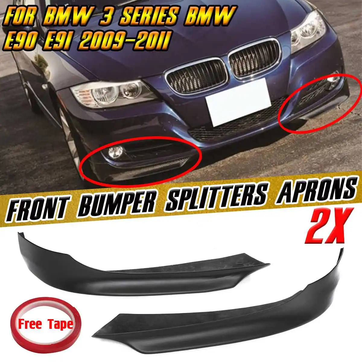 

Pair Car Front Bumper Splitter Lip Diffuser Body Kit Spoiler Aprons Guard Protector Cover For BMW 3-Series E90 E91 2009-2011