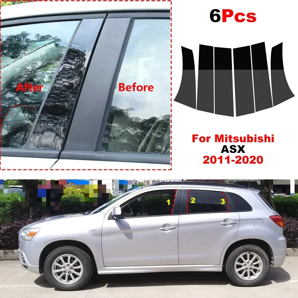 

6PCS Car Window Door Column Polished BC Pillar Posts Fit For Mitsubishi ASX 2011-2020 Window Trim Cover BC Column Sticker