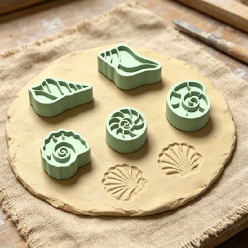 5Pcs Seashell Clay Stamp Set, 3D Embossing Molds, Ocean Conch Pattern Pottery Press Tool For DIY Handmade Ceramic Craft