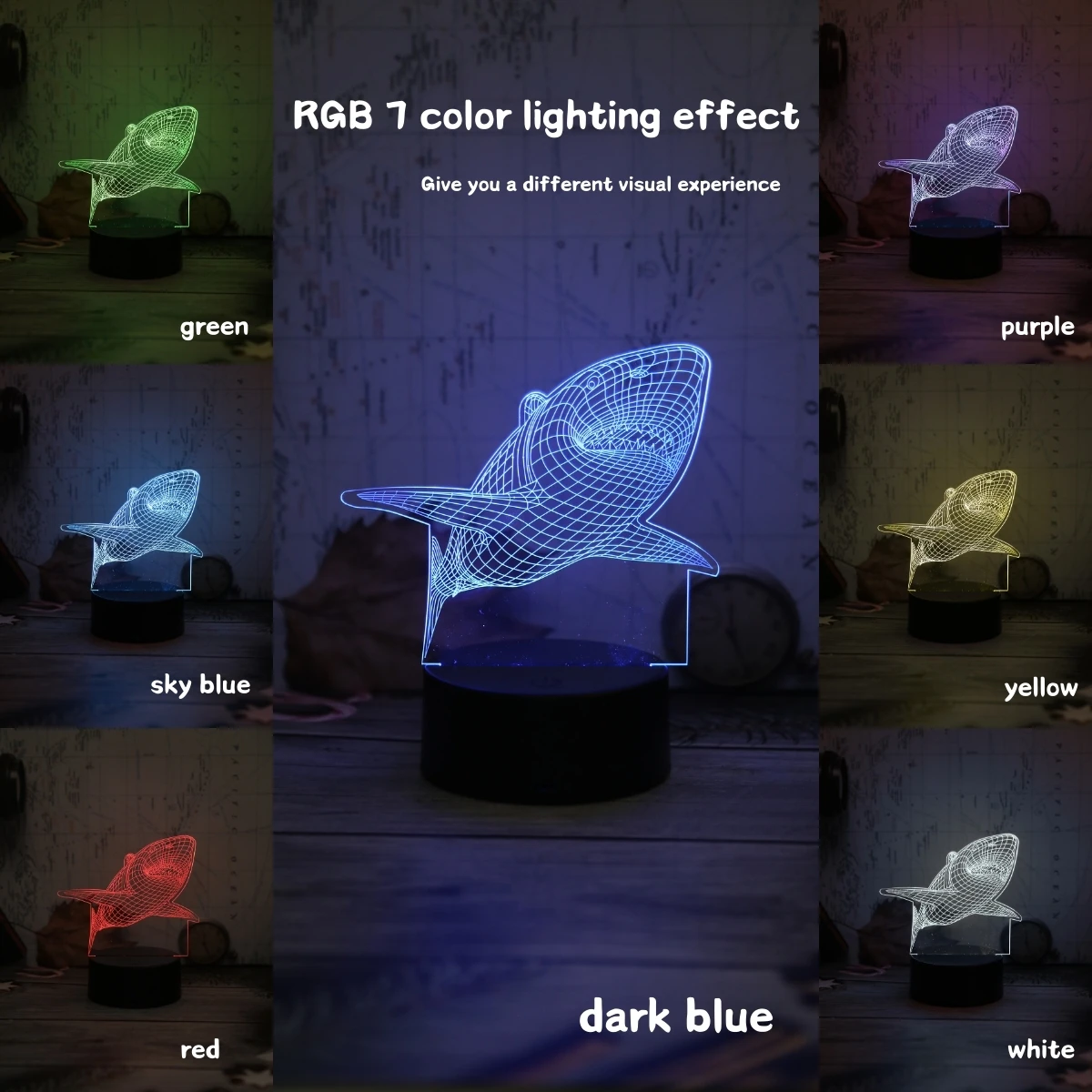 3D Creative Shark LED Night Light - USB Powered Modern Acrylic Design, Suitable for Bedroom Environments and Learning Spaces