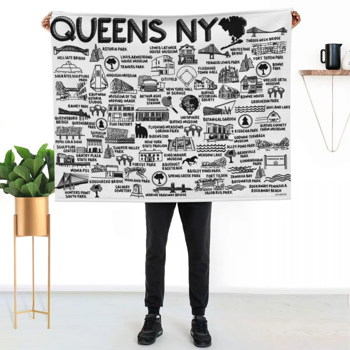 Queens NY Map Throw Blanket All Weather Soft Throw Blanket for Sofa