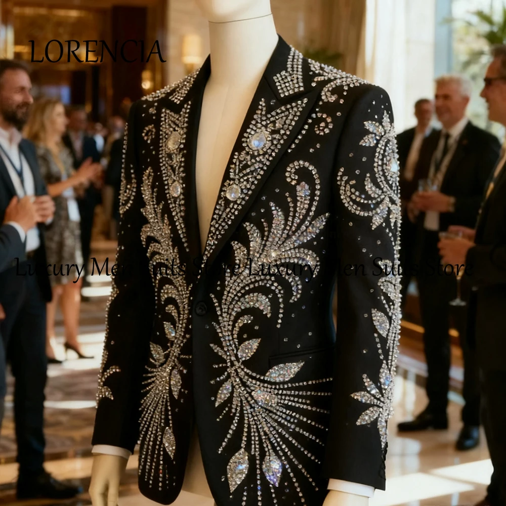 مجوهرات رائعة الرجال الدعاوى 2 قطعة كريستال البدلات الرسمية مجموعة حفل زفاف العريس وتتسابق مخصص السترة السراويل disfraz de hombre #1