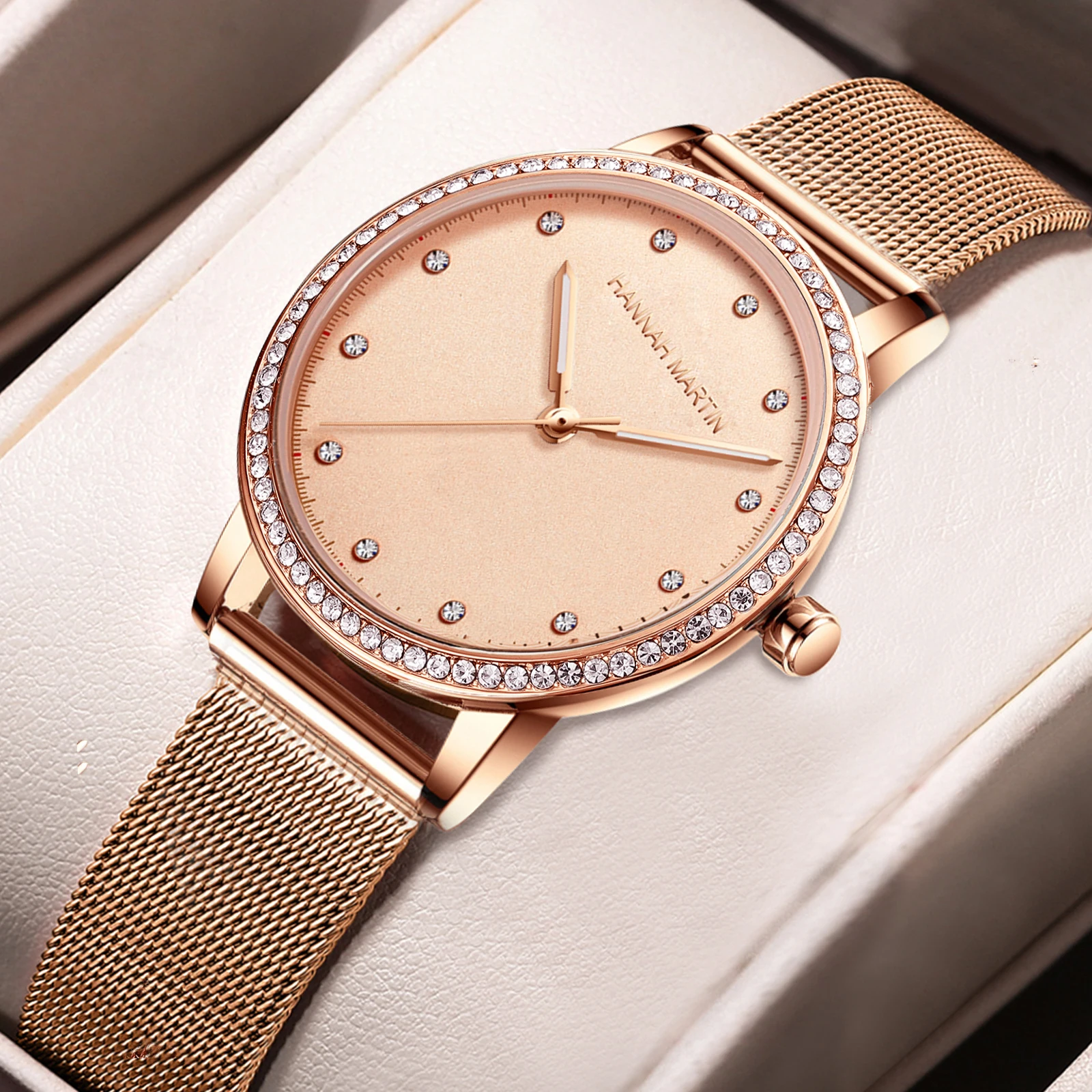 Relogio Feminino Elegante Top Brand 30M Waterproof High Quality Rose Gold 34mm Dial Diamond Luxury Women Watches Quartz Original