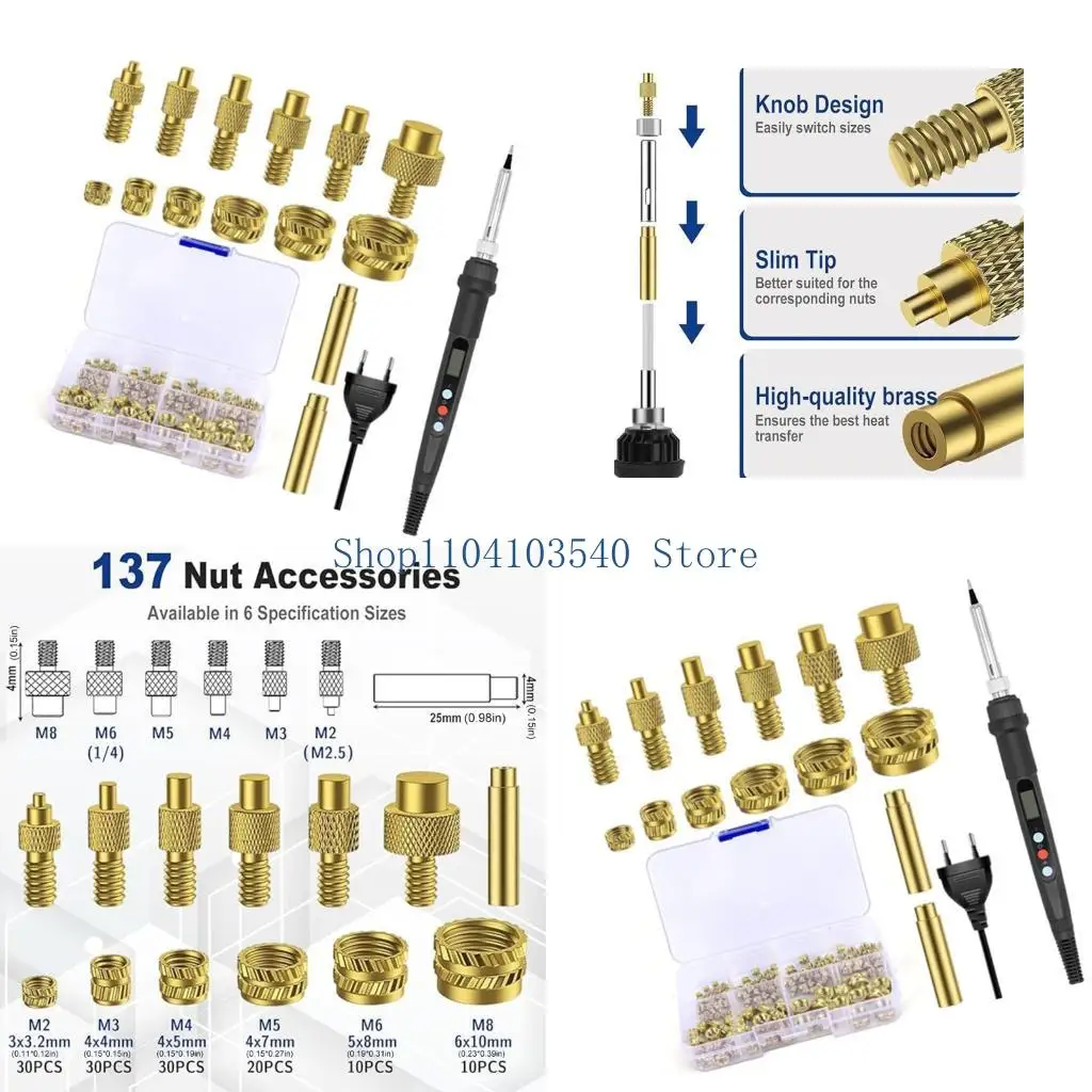 

02DC 137Pcs Threaded Inserts Soldering Iron Set With 80W Adjustable Temperature LED Display And Interchangeable Brass Tips