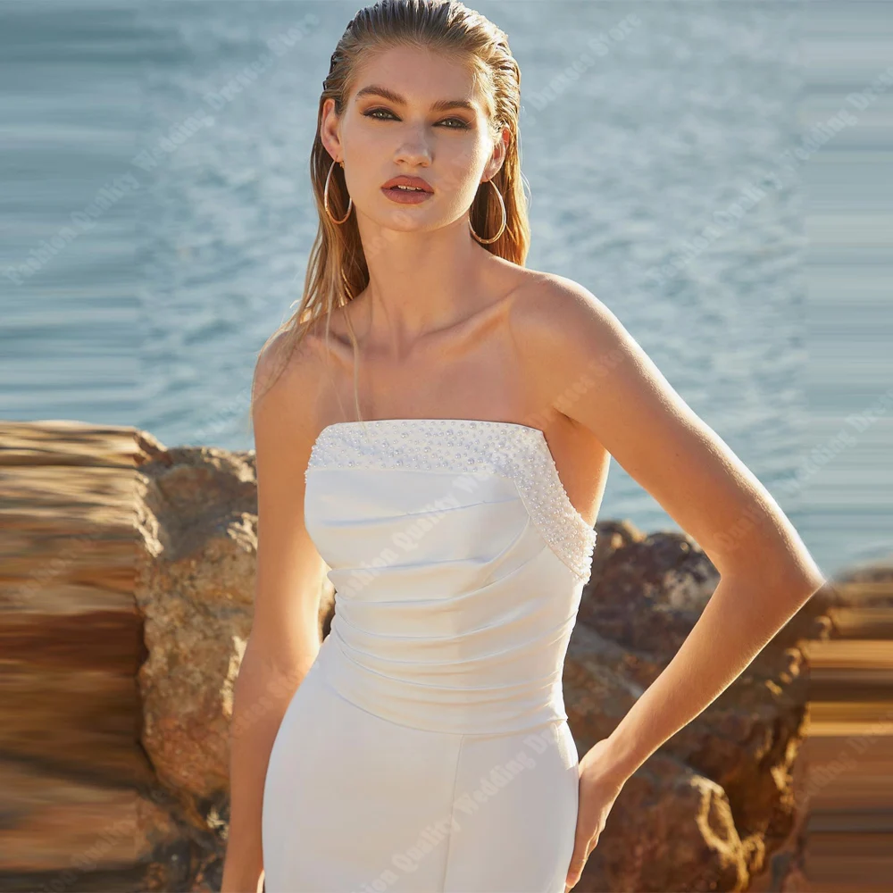 2025 스윗하트 칼라 머메이드 여성 웨딩드레스 섹시 새틴 백리스 신부 가운 약혼 연회 롱 드레스 맞춤 제작