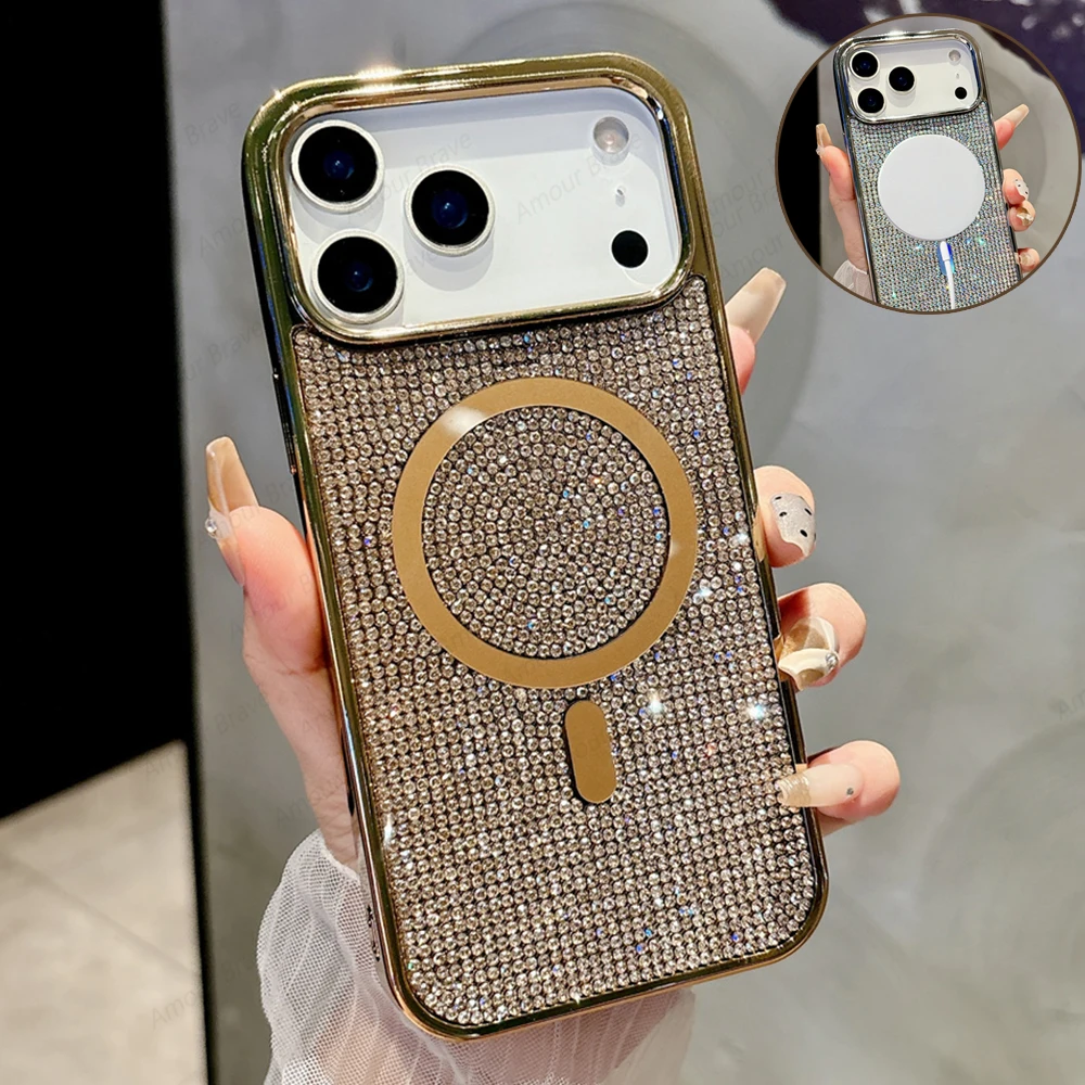 

CHAOYIDIAN Diamond Phone Cases for iPhone Air 16 15 14 Plus 13 17 12 11 Pro Max Bling Glitter Magnetic Wireless Charge Cover