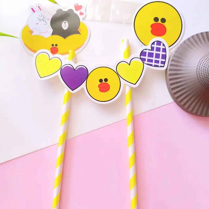 

DIY 1PCS Happy Birthday Cake Topper Heart Yellow Flags Cupcake Toppers for Boys Girls Princess Party Decorations Supplies