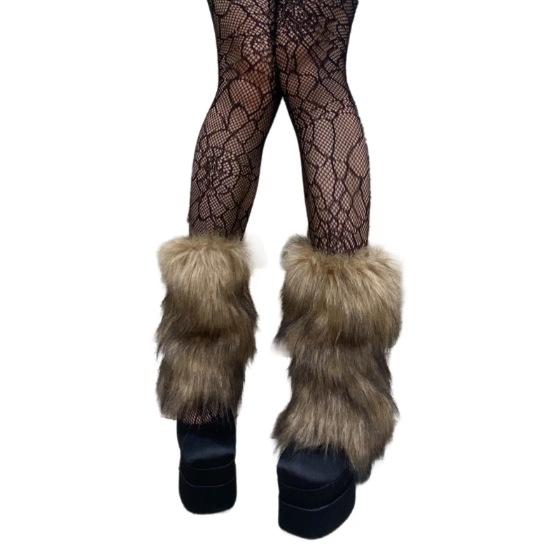 634C Furry Adult Costume Leg Warmers Women Harajuku Mesh Socks Y2K 2000s Girls Mesh Stockings Japanese Subculture Uniform