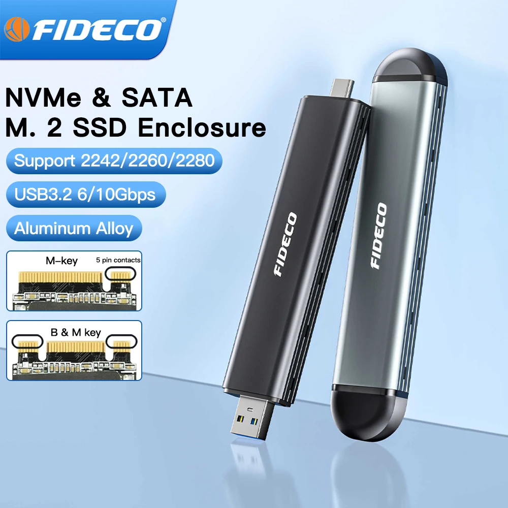 FIDECO M.2 NVME Case External Enclosure Type-C USB3.2 10Gbps PCIe SSD Direct Plug-in Aluminum Case SATA Disk Box M.2 Adapter