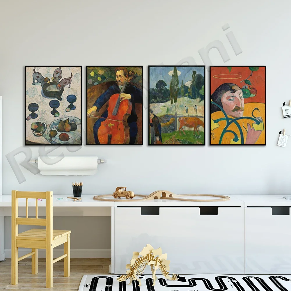 Paul Gauguin Self-Portrait, Still Life with Peaches, Herd of Pigs, Nap, Paul Gauguin's Day of God Art Poster, Exhibition Poster
