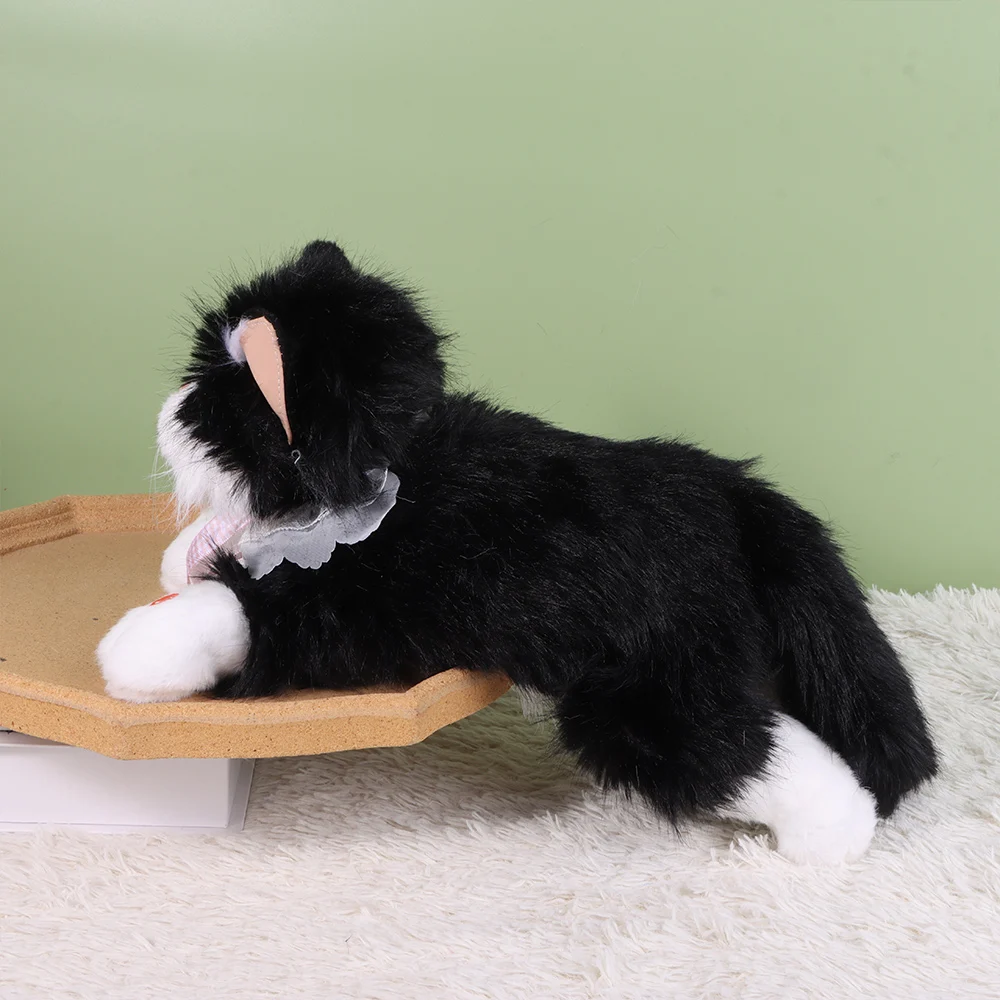 New Soft Simulation Cat Plush Toys Fluffy With Bib Realistic Cat Doll Cute Cartoon Voiced Simulated Kitten Model Home Decor