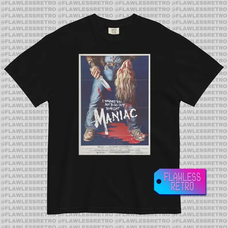 

MANIAC 80's Retro Movie Poster T shirt Vintage Tees Retro Vintage Vintage Movie Poster T Shirt Retro Movie Poster