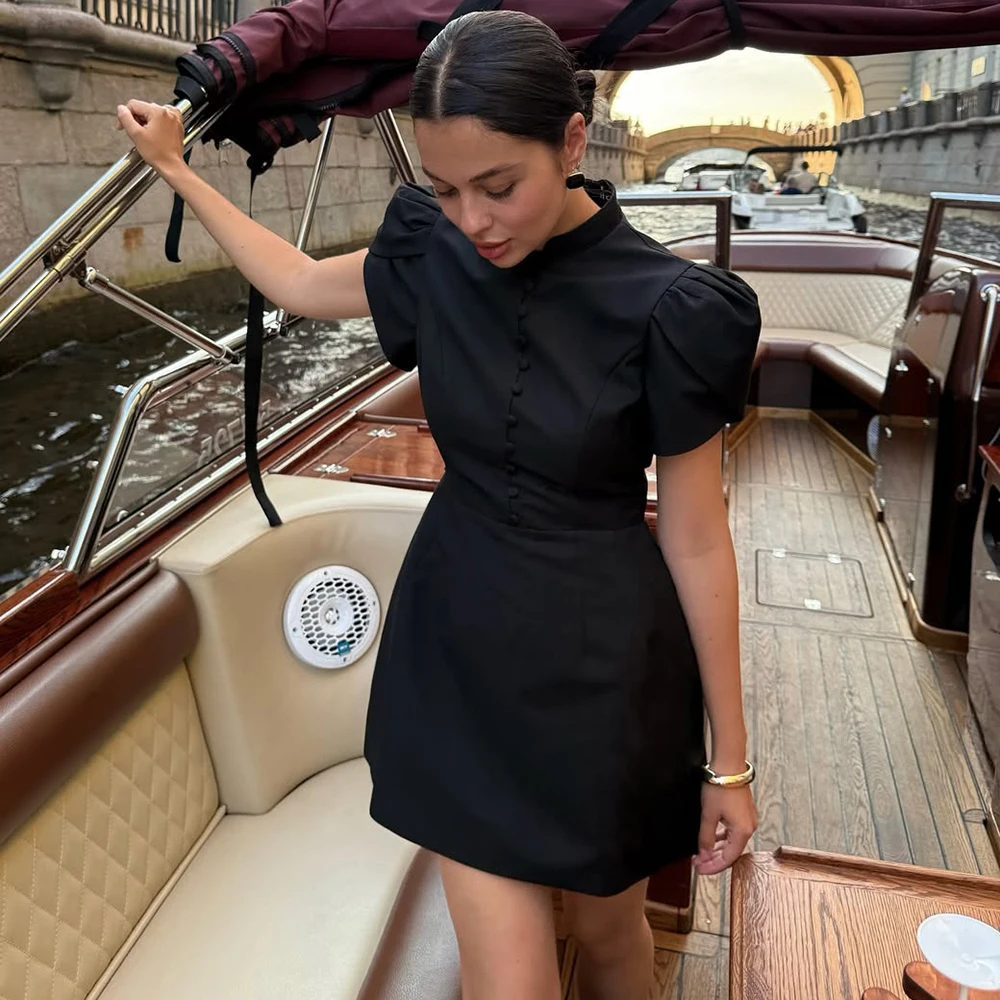 

Tuularose Elegant Puff Sleeve Dress Fashion Solid Patchwork A Line Short Dresses Luxury Party Club Vintage Women Evening Dresses
