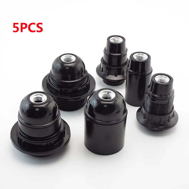 

5pcs Lamp Light Bulb Base Socket E27 E14 Half Full Tooth Screw Holder Plug Black Converter Lamp Light Power Pendant Cap