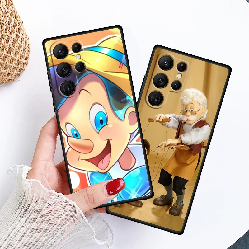 Disney Pinocchio Cute For Samsung Galaxy S24 S23 S22 S21 S20 FE S10 S10E Plus Ultra Pro Lite 5G Black Soft Phone Case