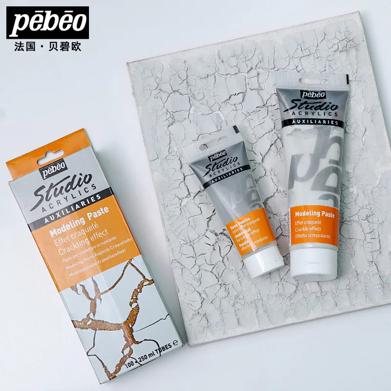 Pebeo Phase Kit- 100Ml Tetxture Gel+ 250Ml Studio Acrylics Modelling Paste , Crackled Effect Ideal for Creating Textures White