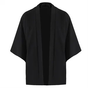 Yukata light, open japanese male, kimono, black cardigan, 3/4 sleeve, casual clothing for summer holidays, fashion 8 Main Sales Men's Black Shirt - №4