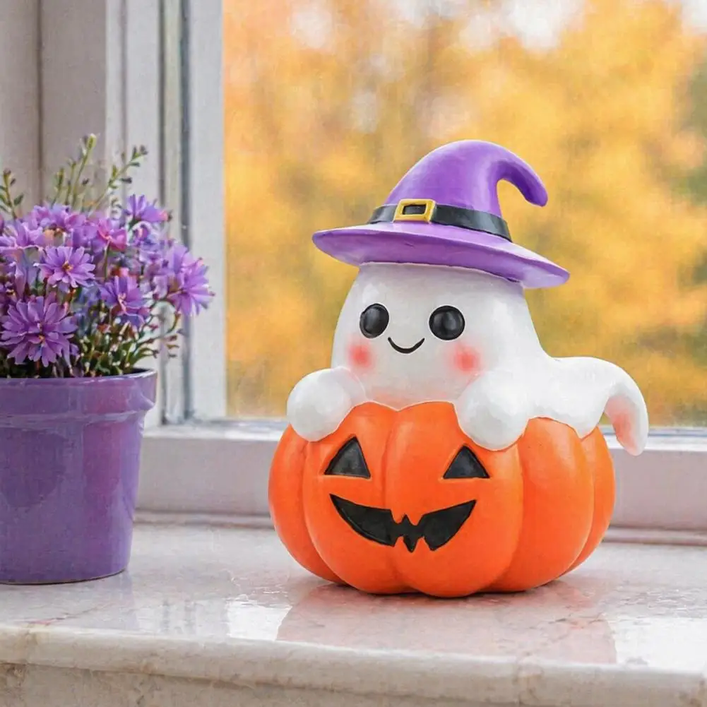 Decorative Pumpkin Figurine Halloween Ghost Figurine Pumpkin Decoration Cute Spooky Resin Ghost Ornament for Desk for Garden