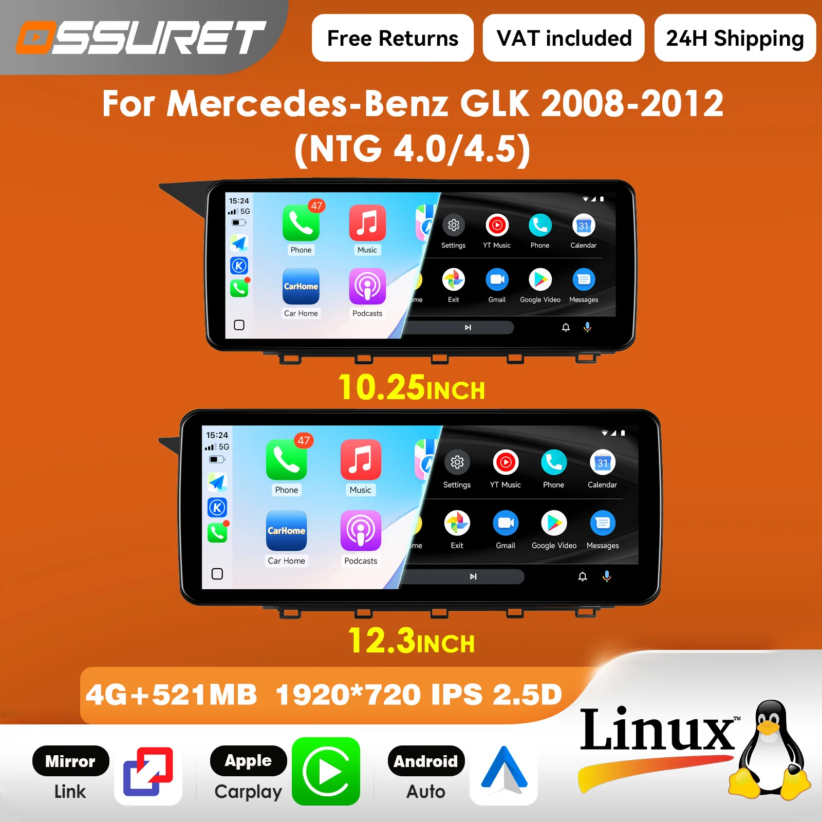 12,3-Zoll-Carplay-Linux-5.4-Autoradio für Mercedes-Benz GLK-Klasse X204 2008 - 2019 NTG 4.0 4.5 Multimedia-Videoplayer T113-i Dual-Core USB BT Mirror Link 10,25"-Head-Unit-Bildschirm