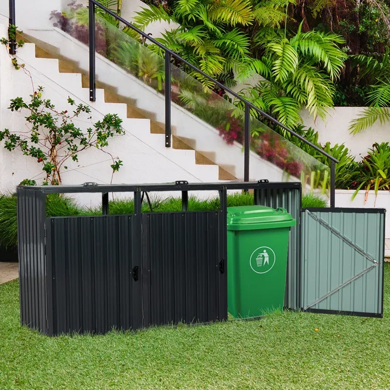 Classification of garbage stations Trash Can Storage, Storage Shed For 3 Trash Cans And Tools,Waterproof Garbage Bin Shed