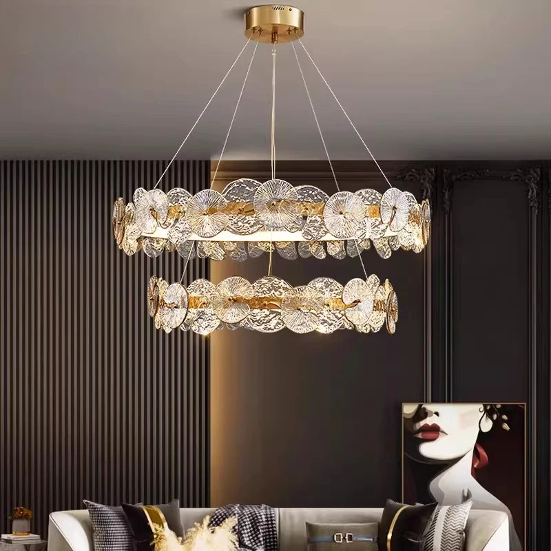 Modern LED Ceiling Chandelier Lotus Leaf Glass Art Pendant Lamp Living Room Dining Room Bedroom Kitchen Indoor Lighting Fixture